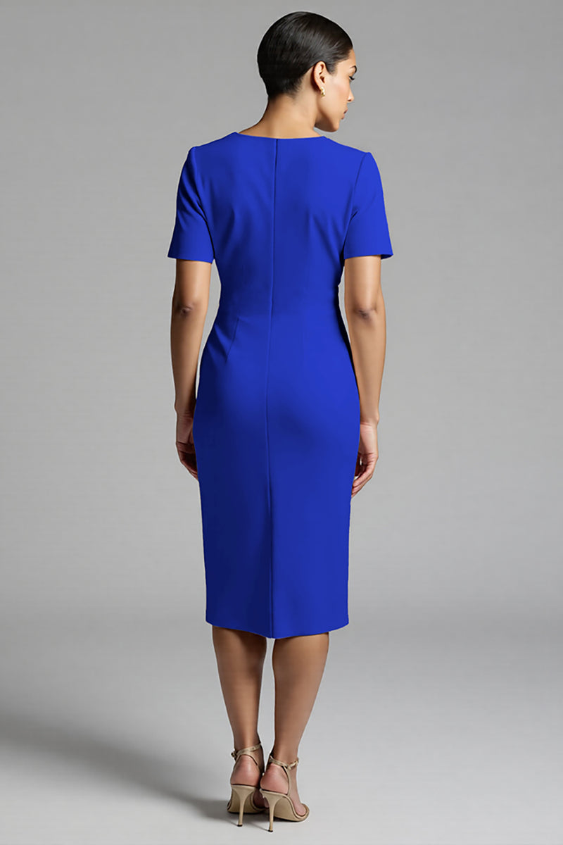 Load image into Gallery viewer, Tahiti Bodycon V-Neck Midi Satin Work Dress with Sleeves