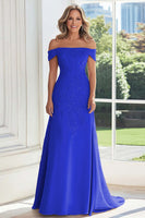 Load image into Gallery viewer, Off The Shoulder Taupe Sheath Mother of the Bride Dress with Lace