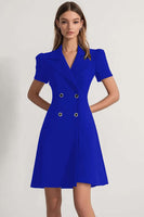 Load image into Gallery viewer, Navy A Line Notched Lapel Double Breasted Short Work Blazer Dress