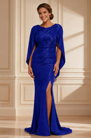 Load image into Gallery viewer, Burgundy Boat Neck Mermaid Long Mother of the Bride Dress with Slit