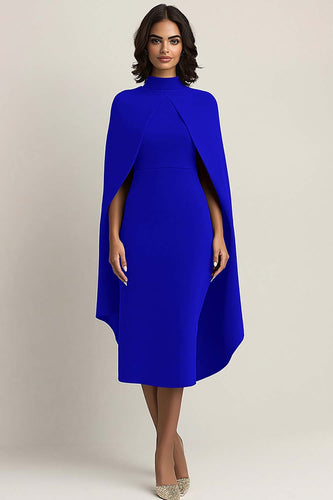 Royal Blue Sheath High Neck Long Formal Dress with Shawl