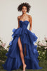 Load image into Gallery viewer, Green Ruched Tiered Strapless Long Formal Dress with Slit