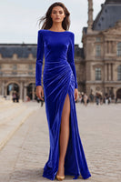 Load image into Gallery viewer, Caramel Sheath Velvet Long Holiday Party Dress with Sleeves