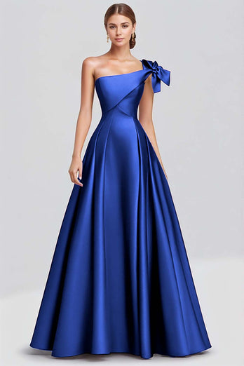 Ball Gown Dusty Sage One Shoulder Satin Long Formal Dress