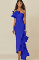 Load image into Gallery viewer, White Sheath Asymmetrical Long Rehearsal Dinner Dress with Ruffles
