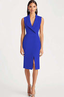 Load image into Gallery viewer, Queendancer Women Dusty Rose Satin Work Blazer Dress Bodycon Sleeveless Shawl Lapel Midi Semi Formal Dress