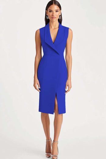 Dusty Rose Shawl Lapel Satin Bodycon Midi Work Blazer Dress
