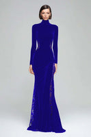 Load image into Gallery viewer, Black Velvet High Neck Mermaid Maxi Holiday Party Dress with Lace