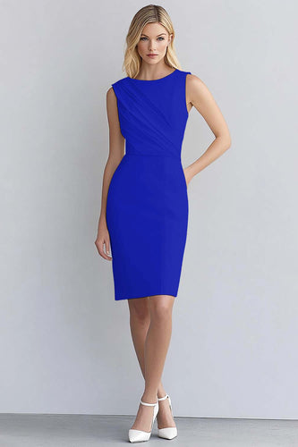 Bodycon Royal Blue Sleeveless Ruched Short Work Dress