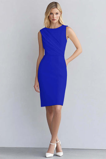 Bodycon Royal Blue Sleeveless Ruched Short Work Dress