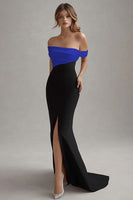 Load image into Gallery viewer, Red Sheath Off the Shoulder Long Black Tie Dress with Slit
