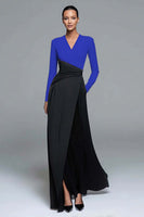 Load image into Gallery viewer, Royal Blue and Black Sheath Patchwork Long Formal Dress with Sleeves