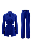 Load image into Gallery viewer, 2 Piece Grey Blue Cut Out Notched Lapel Women Prom Suits