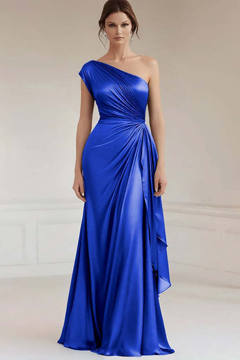 Peacock Sheath Satin One Shoulder Long Formal Dress