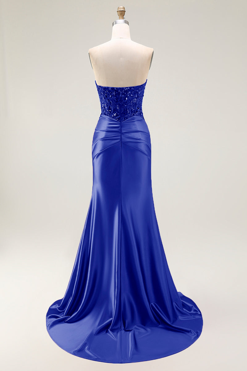 Load image into Gallery viewer, Sparkly Red Satin Mermaid Sweetheart Long Prom Dress with Sequins