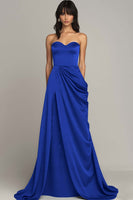 Load image into Gallery viewer, Peacock Satin A Line Strapless Long Formal Dress with Slit