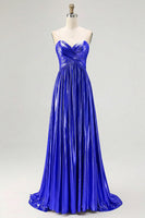 Load image into Gallery viewer, Gold Pleated Metallic Strapless A Line Long Prom Dress