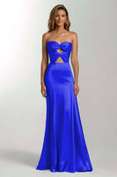 Load image into Gallery viewer, Sky Blue Mermaid Sweetheart Satin Cut Out Long Formal Dress