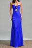 Load image into Gallery viewer, Fuchsia Sheath Satin Ruched Strapless Long Formal Dress with Keyhole