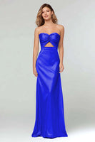 Load image into Gallery viewer, Light Blue Sheath Satin Sweetheart Cut Out Long Formal Dress