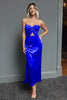Load image into Gallery viewer, Dark Navy Satin Sweetheart Cut Out Sheath Long Formal Dress