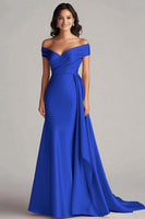 Load image into Gallery viewer, Peacock Mermaid Satin Off the Shoulder Long Formal Dress