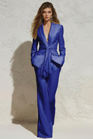 Load image into Gallery viewer, White 2 Piece Notched Lapel Ruched Business Suits with Sash