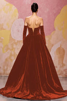 Load image into Gallery viewer, Dark Red Sweetheart Velvet A Line Long Evening Dress