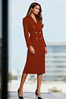 Load image into Gallery viewer, Black Peak Lapels Double Breasted Pencil Midi Blazer Dress