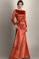 Load image into Gallery viewer, Terracotta Satin Sheath Side Waist Mother of the Bride Dress