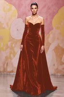 Load image into Gallery viewer, Dark Red Sweetheart Velvet A Line Long Evening Dress