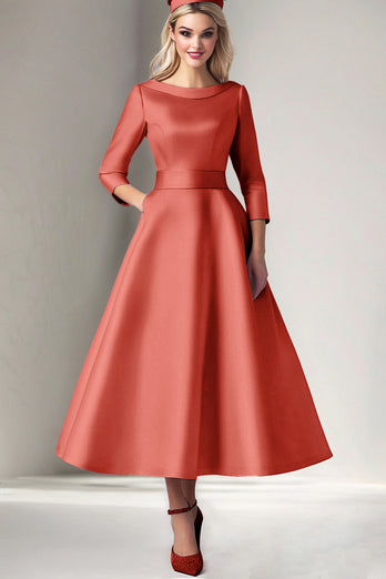 Martini Satin Tea Length A Line Mother of the Bride Dress