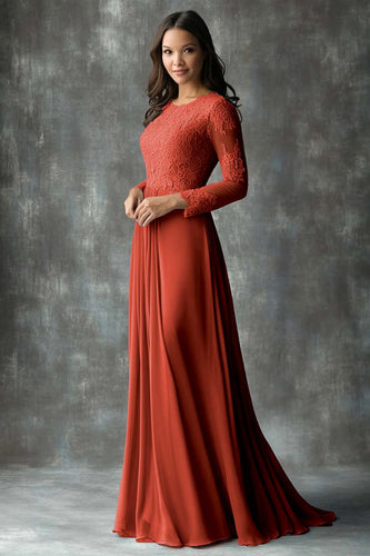 Floral Rust Pleated Mother of the Bride Dress with Appliques