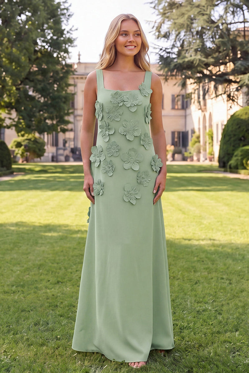 Load image into Gallery viewer, Blue Square Neck A Line Floral Maxi Formal Dress