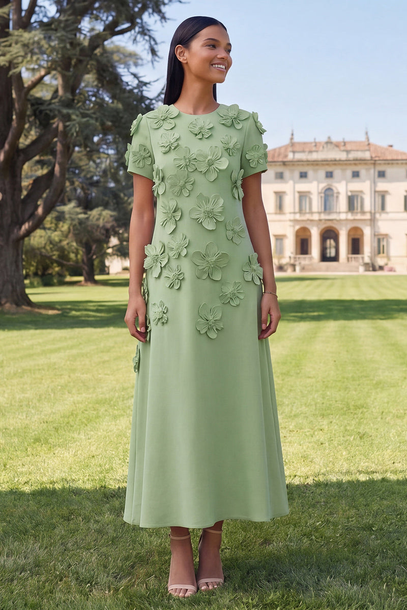 Load image into Gallery viewer, Butter Yellow Round Neck A Line Floral Maxi Formal Dress with Sleeves