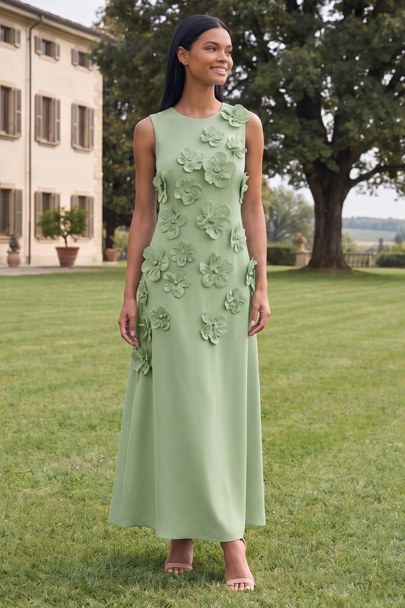 Load image into Gallery viewer, Hot Pink Round Neck A Line Floral Maxi Formal Dress