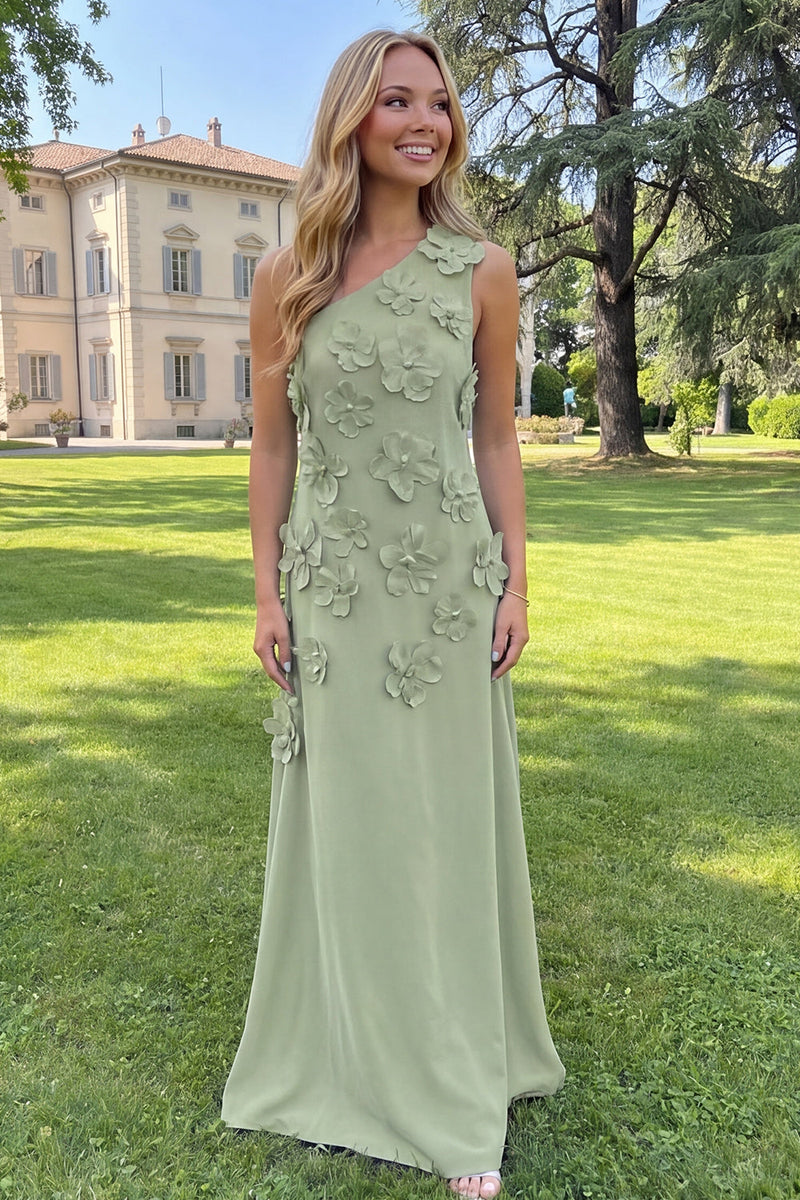 Load image into Gallery viewer, Yellow One Shoulder Floral Sheath Maxi Formal Dress