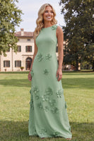 Load image into Gallery viewer, Hot Pink A Line Boat Neck Floral Maxi Formal Dress