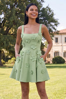 Load image into Gallery viewer, Blue Floral Square Neck A Line Short Homecoming Dress with Pockets