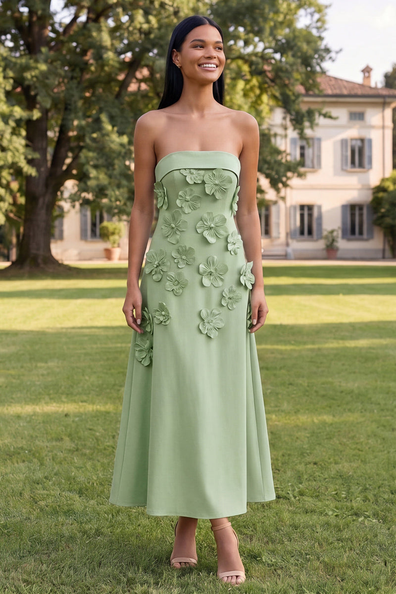 Load image into Gallery viewer, Yellow Strapless A Line Floral Maxi Formal Dress