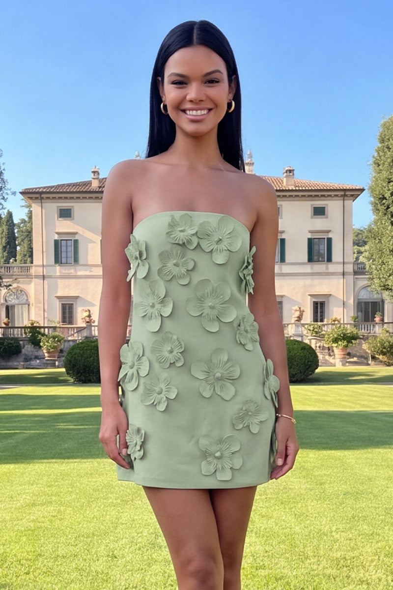 Load image into Gallery viewer, Hot Pink Floral Strapless Short Homecoming Dress