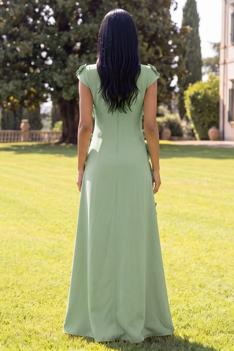 Load image into Gallery viewer, Butter Yellow Round Neck A Line Floral Long Formal Dress with Sleeves