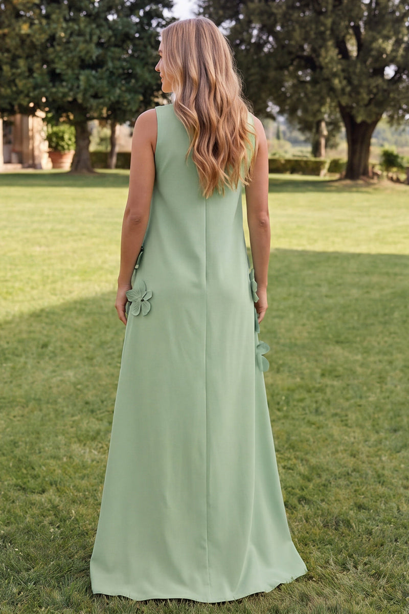 Load image into Gallery viewer, Blue A Line Floral High Neck Long Formal Dress
