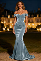 Load image into Gallery viewer, Black Velvet Mermaid Long Corset Holiday Party Dress