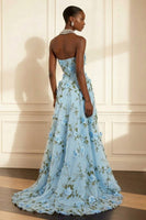 Load image into Gallery viewer, Floral Purple Strapless A Line Long Corset Prom Dress