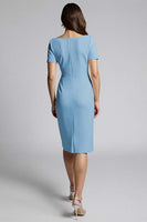 Load image into Gallery viewer, Dusty Blue Bodycon Midi Satin Work Dress with Slit