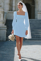Load image into Gallery viewer, Ivory Satin A Line Square Neck Short Wedding Dress with Sleeves