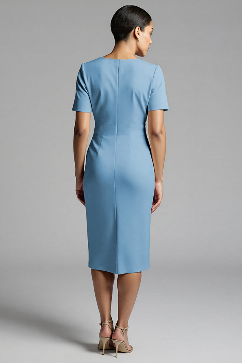 Load image into Gallery viewer, Tahiti Bodycon V-Neck Midi Satin Work Dress with Sleeves