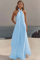Load image into Gallery viewer, White Halter Chiffon A Line Pleated Long Rehearsal Dinner Dress