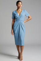 Load image into Gallery viewer, Tahiti Bodycon V-Neck Midi Satin Work Dress with Sleeves